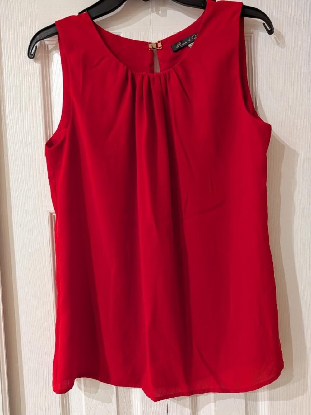 Rose & Olive Womens Red Sleeveless Tank Top Sheer Pleated Medium